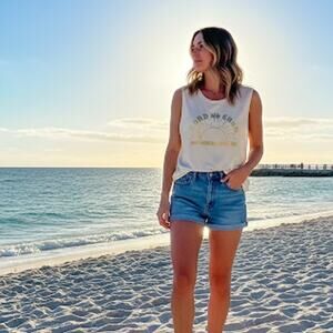 Saltwater Luxe Tank Top New Cream Gold Foil Graphic Good As Gold Large